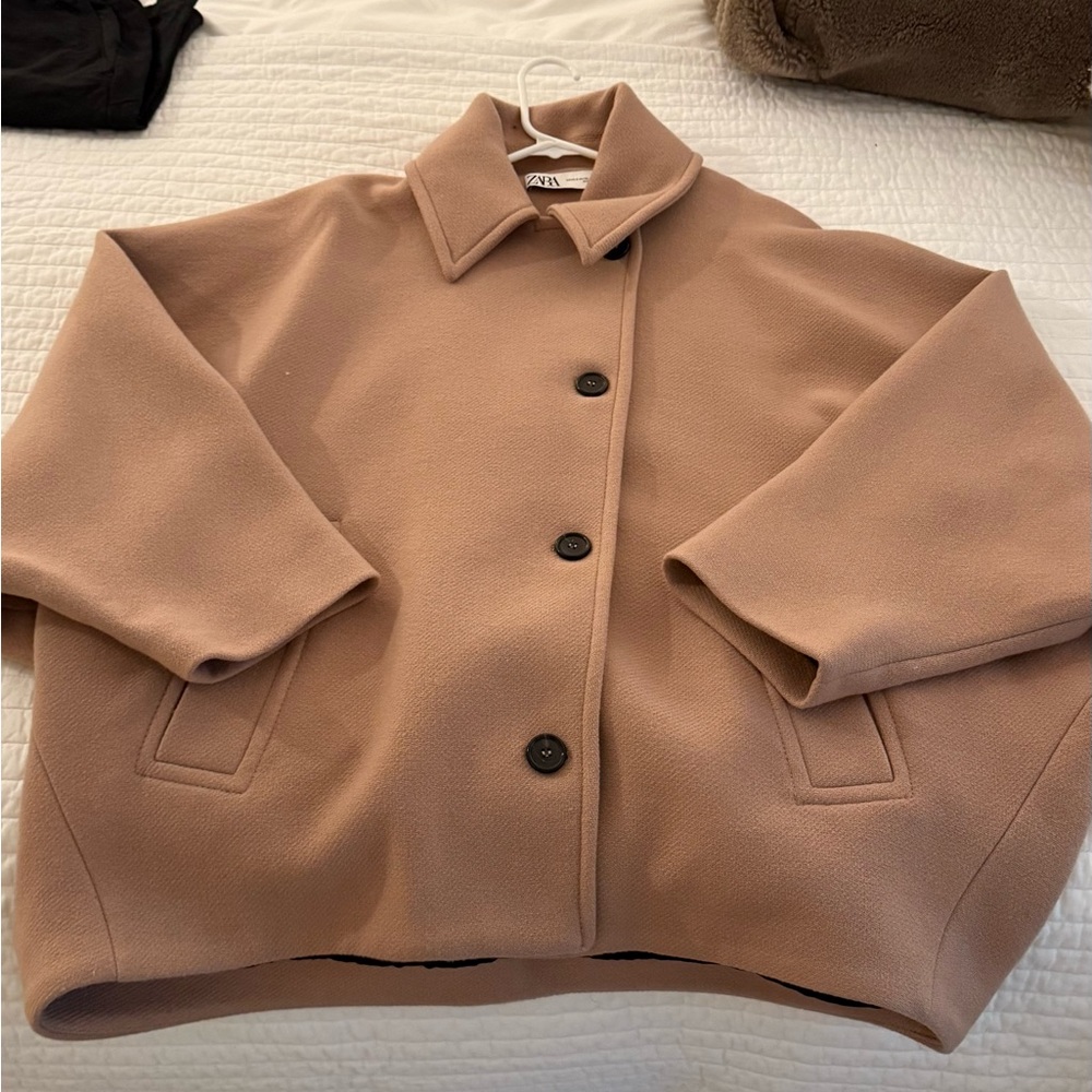 Zara Tan Pea Coat Oversized Wool Blend